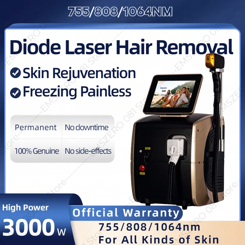 RF 808nm Diode Laser Hair Removal Machine 3000W Body Face Best Results Alexandrit Permanent Cooling Head Painless Epilator Salon