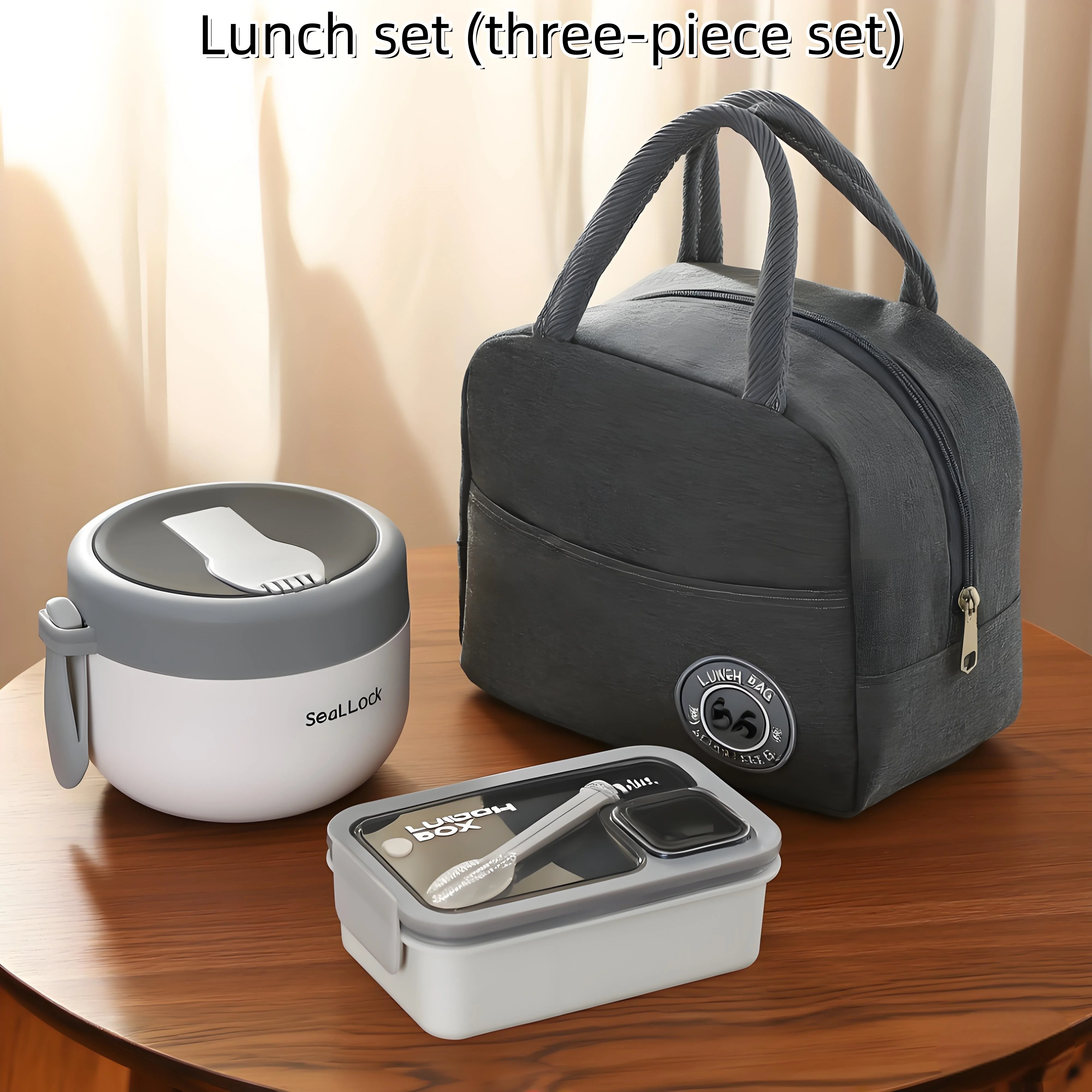Juego de contenedores de almuerzo a prueba de fugas de 3 piezas | Bolsa térmica aislada incluida | Preparación de comidas espaciosa sin BPA para la escuela y el trabajo