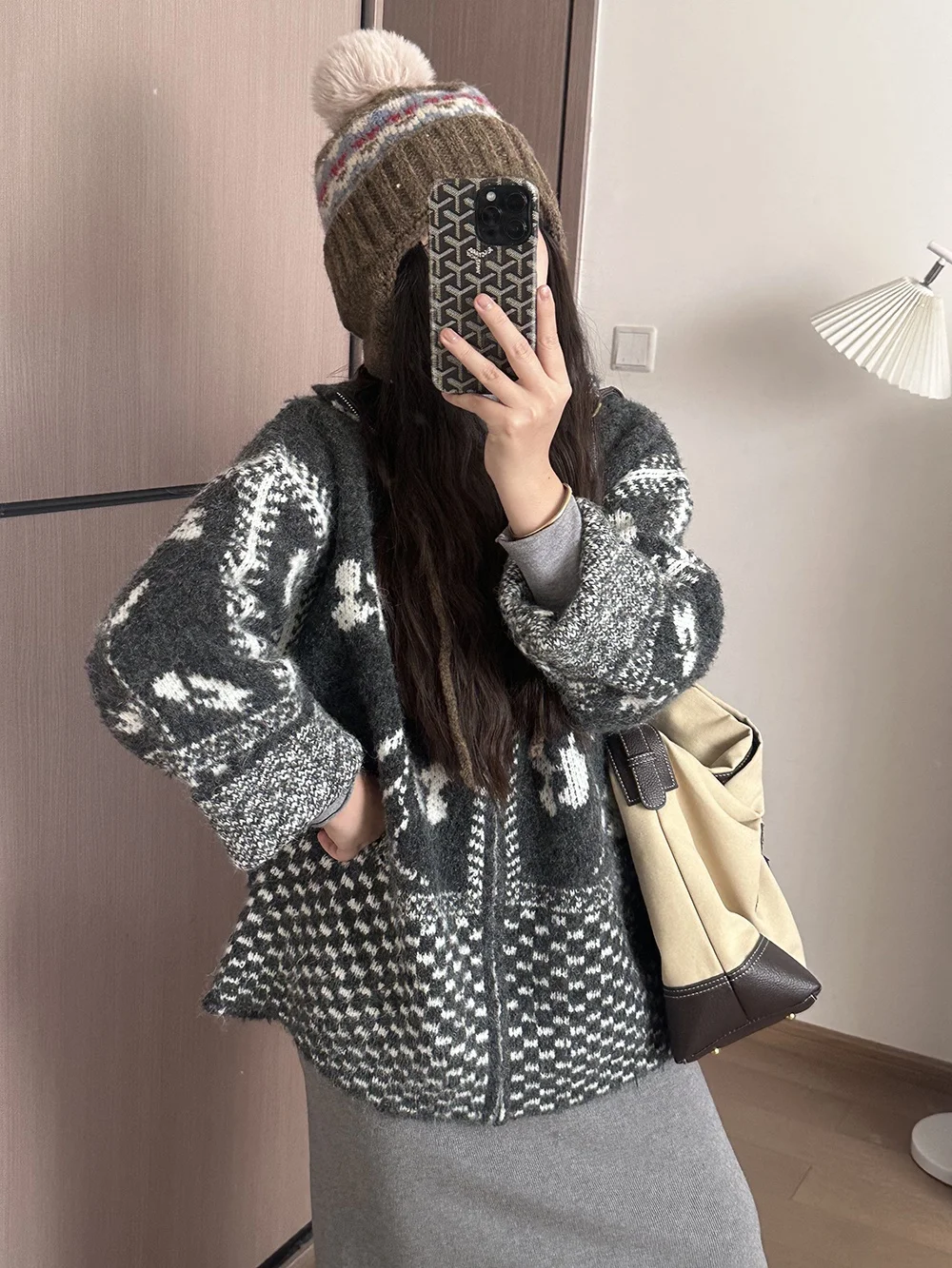 

Geometric Knitted Sweater Oversized Comfortable Sle Island Pattern Lazy Faion Women's Cardigan Pure Color Spring Autumn W...