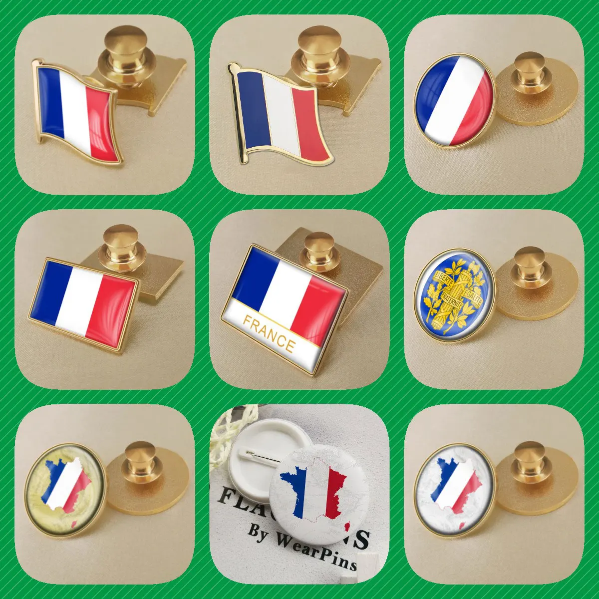 France French Republic Map Flag National Emblem National Flower Brooches Badges Lapel Pins