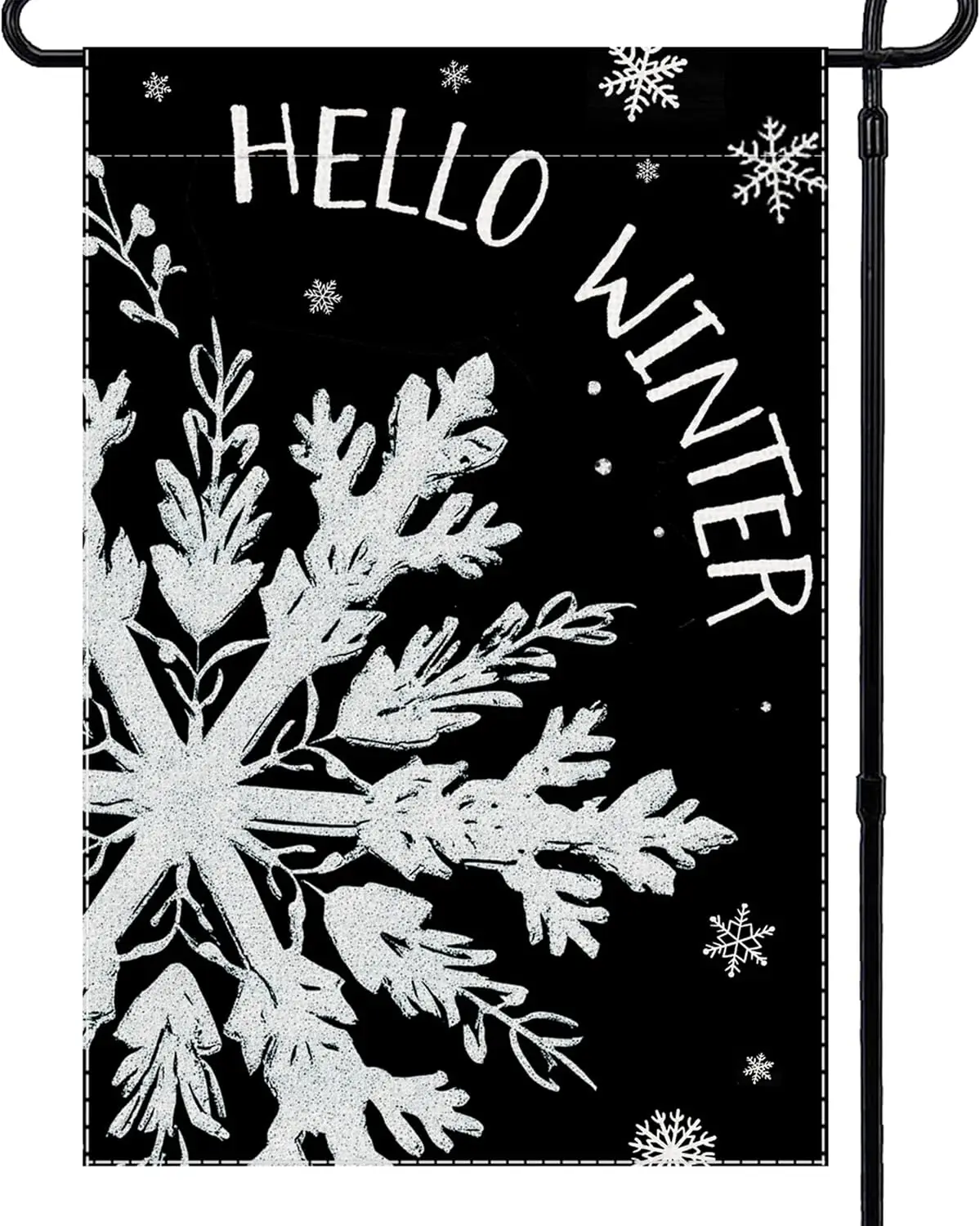 Hello Winter Garden Flag Snowflake Welcome Small Flags for Outside, 12x18 Inch Christmas Double Sided Burlap Banner Holiday  PPZ