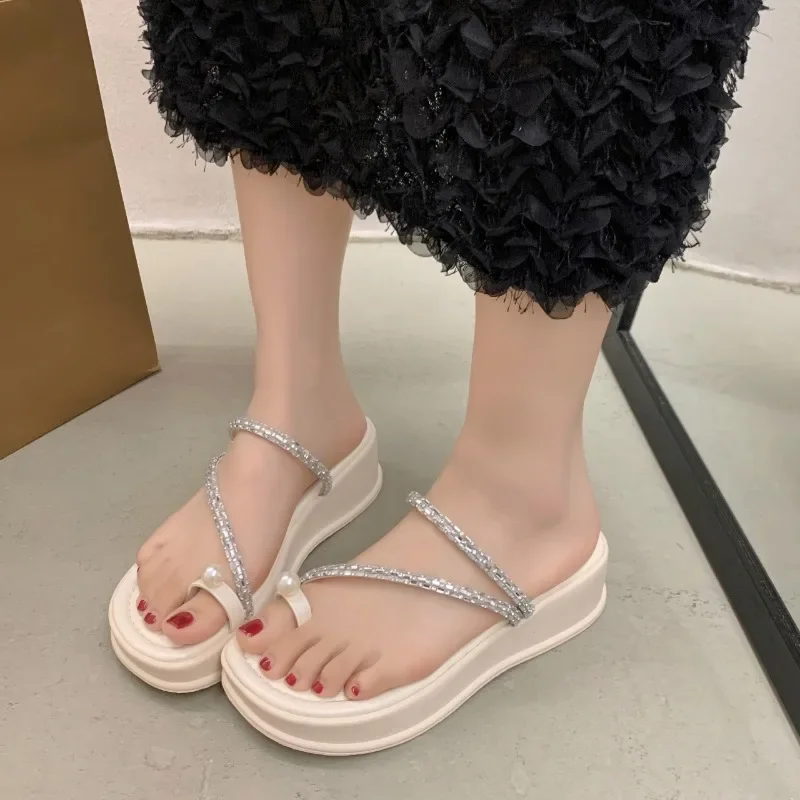 Shoes Ladies 2024 Summer New on Sale Fashion Metal Chain Women\'s Slippers Thick Sole Casual Beach Flip Flops Women Zapatos Mujer