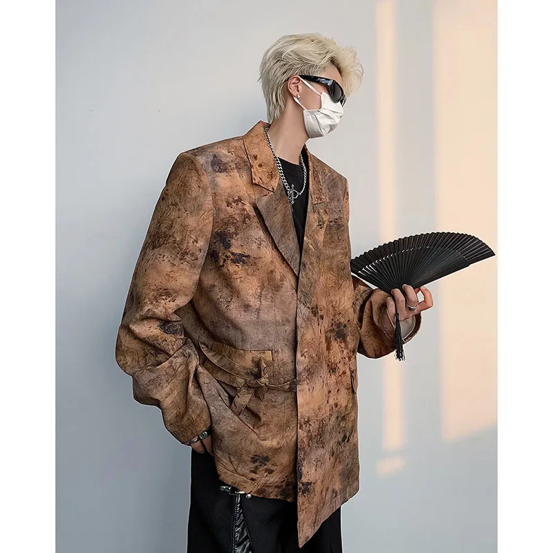 

Новая мужская куртка в китайском стиле свободного кроя с поясом, повседневное пальто в западном стиле, дышащее, из полиэфирного волокна, для ежедневной носки, осенняя мода