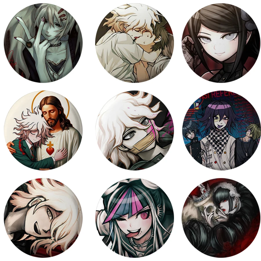 58mm New Pop Game Danganronpa Brooch Pin  Kokichi Ouma Shuichi Saihara Cosplay Badge Bag Decor Fans Collect Friends Gifts