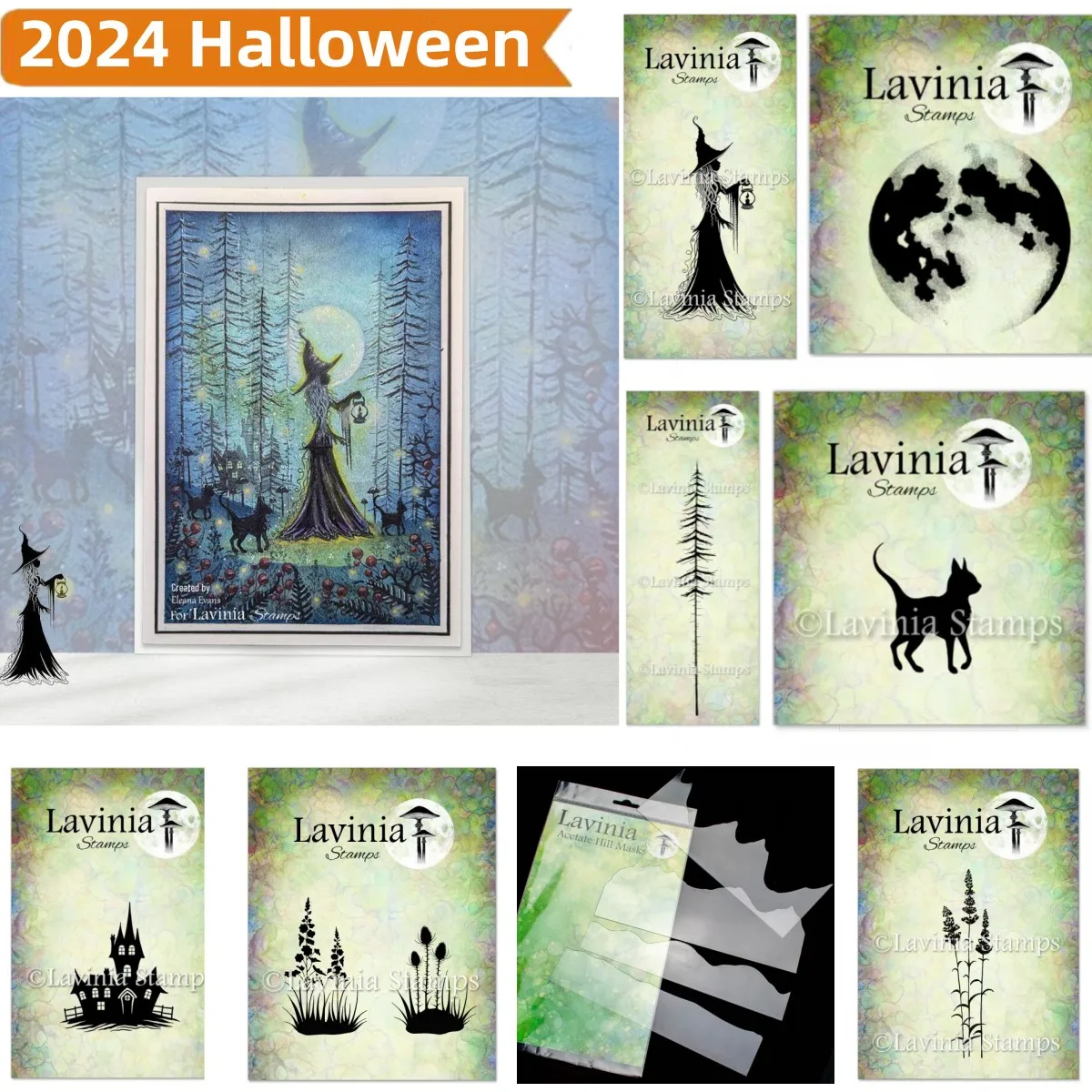 2024 Halloween Witch Tree Moon House Cat Clear Stamps Stencil Diy Decorating Scrapbook Paper Gift Card Embossing Craft Template