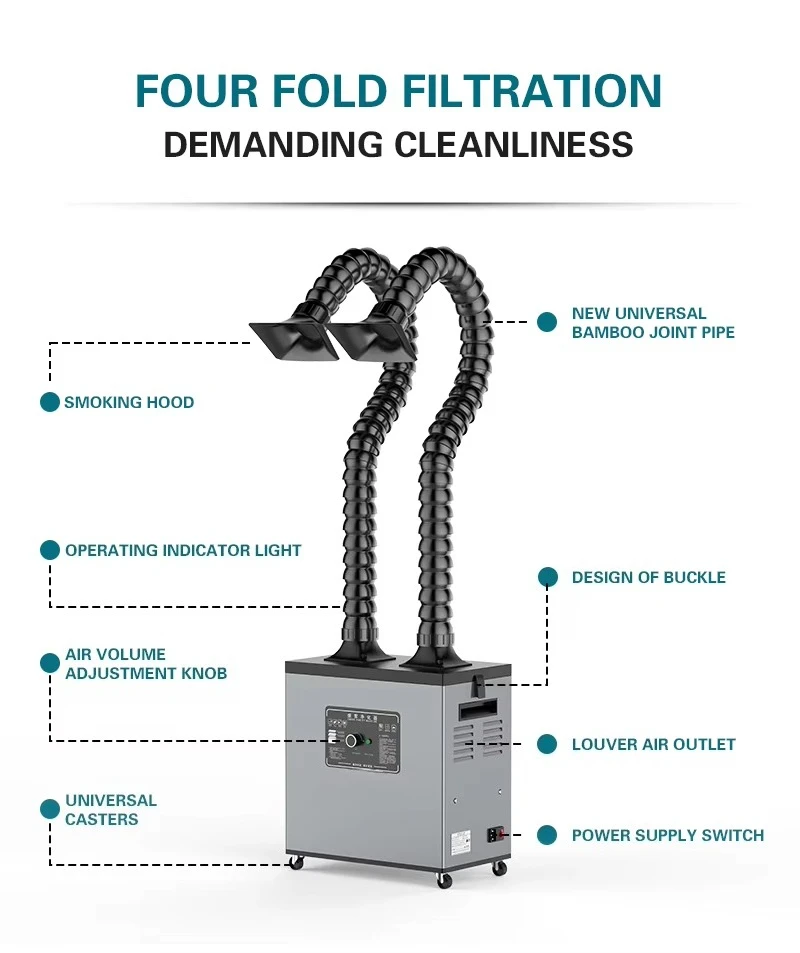 Extrator de fumaça de soldagem com filtro de combustão industrial