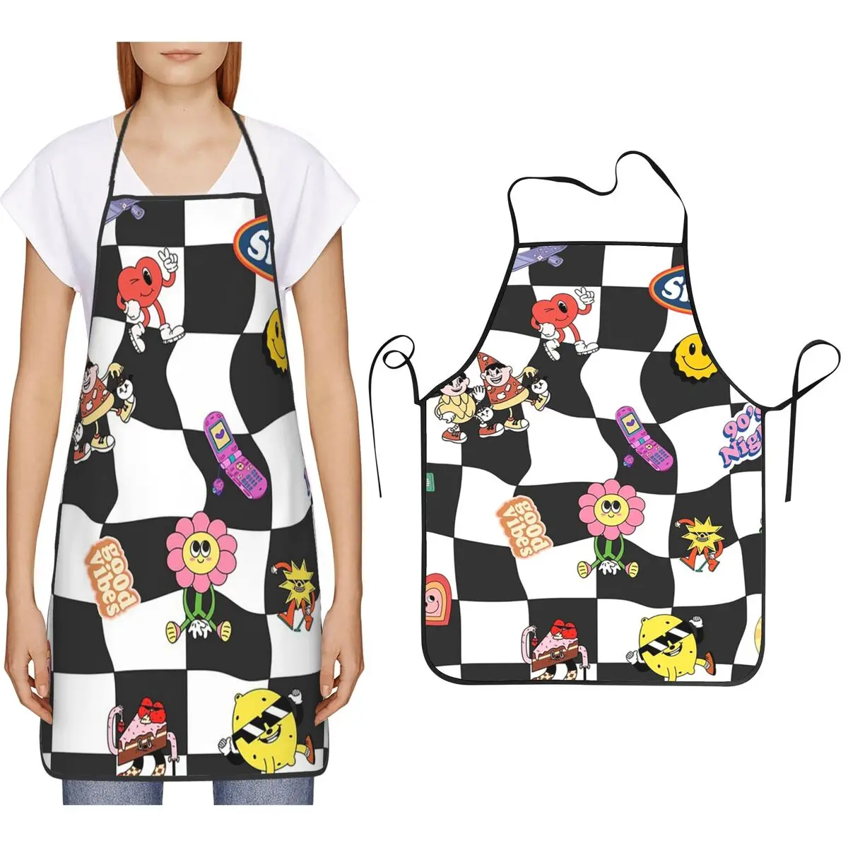 

Funky 90s Vibes Parade Aprons Chef Cooking Cuisine Tablier Sleeveless Bib Kitchen Cleaning Pinafore for Women Men Painting