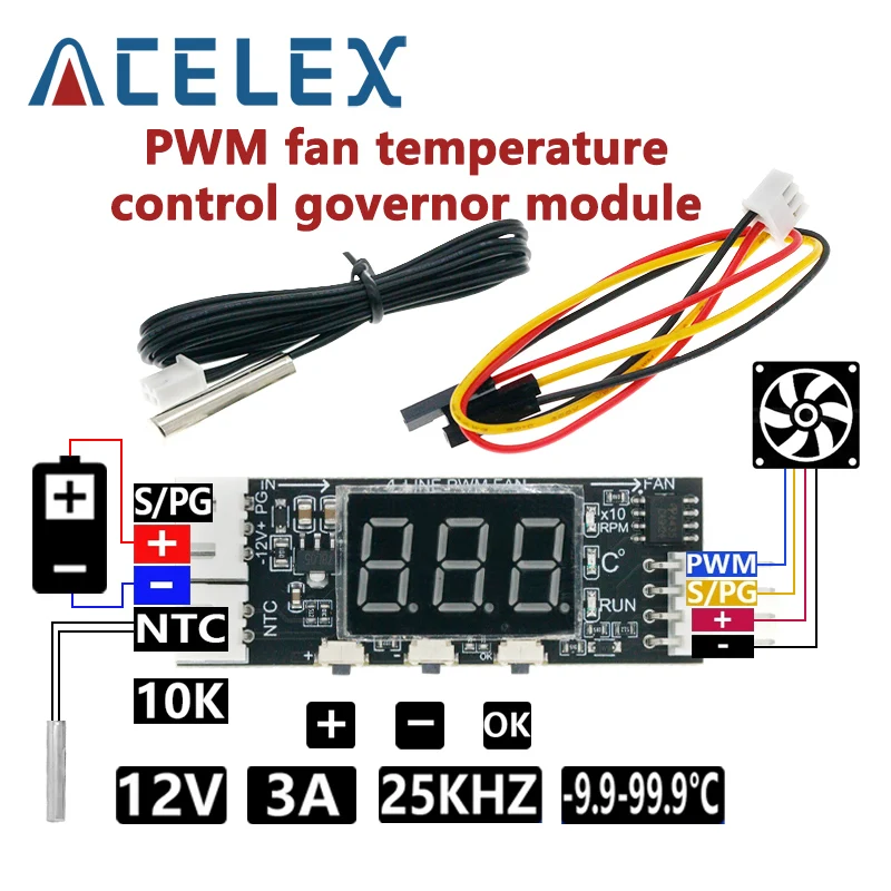 DC 12V 4 przewodowy regulator temperatury regulator temperatury wentylator PWM cyfrowy wyświetlacz z obsługą sterowania włączaniem/wyłączaniem