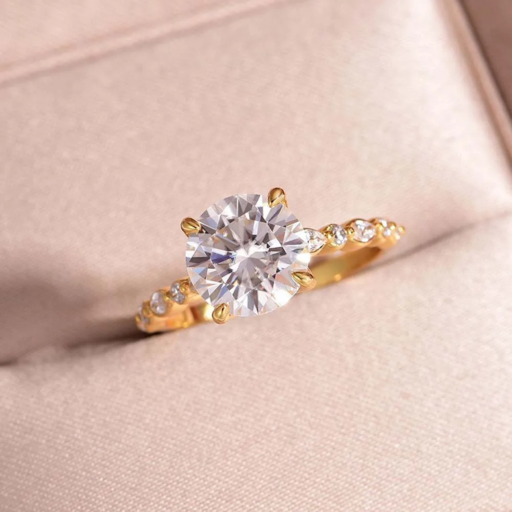 MUXIFC 3 Carat Round Cut Moissanite Wedding Ring For Women S925 Sterling Silver Plated 18k Gold GRA Certificate Engagement Band