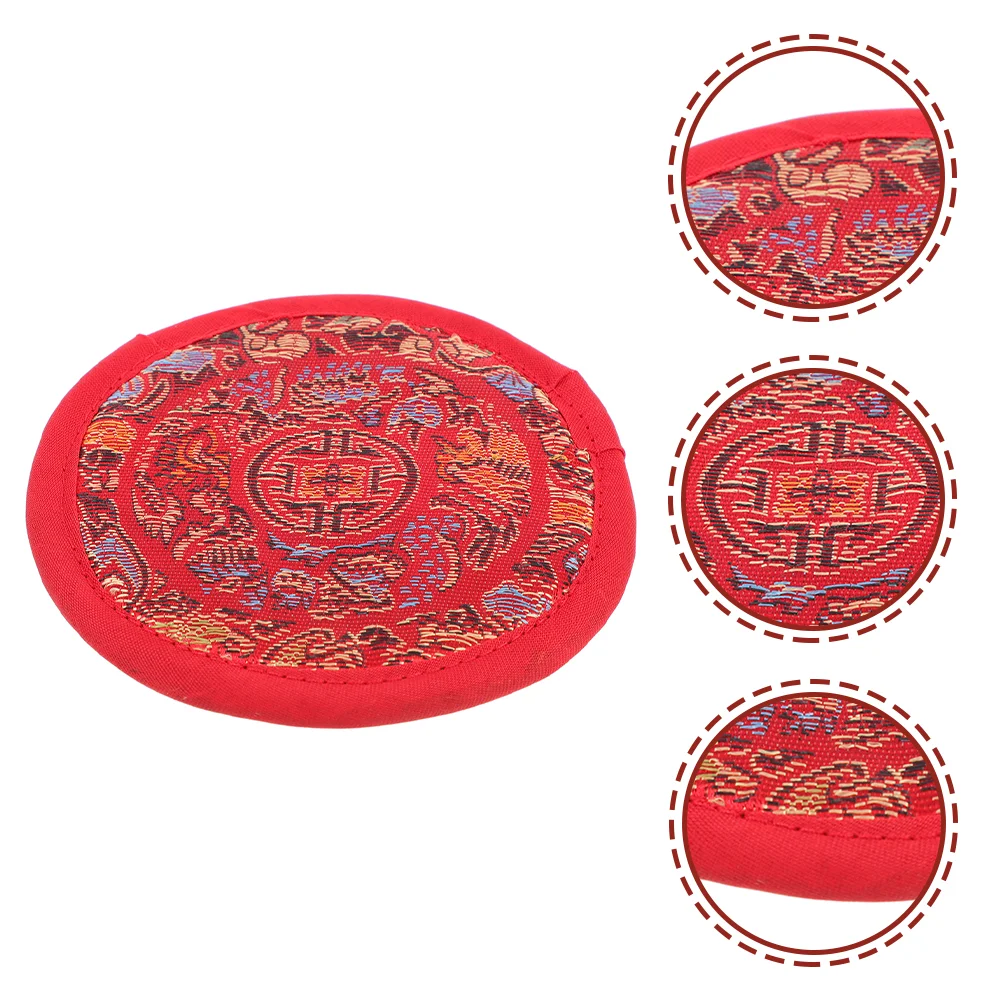 Decoration Buddha Sound Bowl Cushion Rounded Mat Embroidery Religious Themed Pad Red