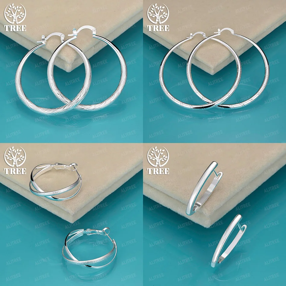 

New 925 Sterling Silver 40mm Round Hoop Earrings Women's Temperament Jewelry Accessories Elegant Earrings Anniversary Party Gift
