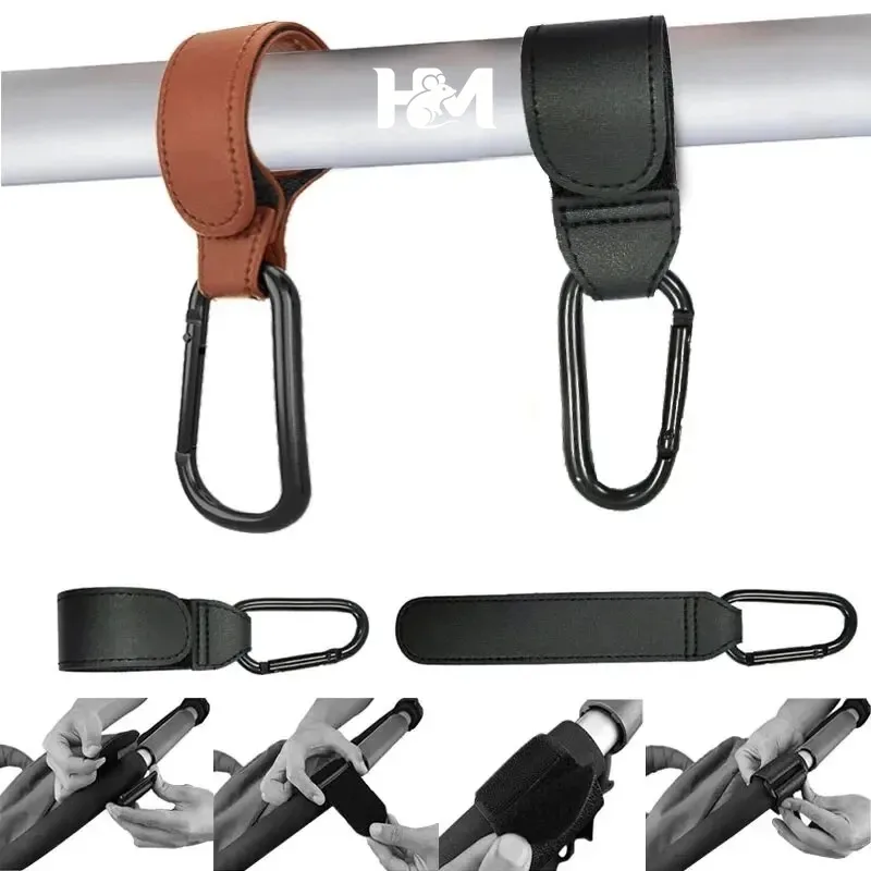 2Pcs Leather Cart Hooks Baby Stroller Hook PU Adjustable Pram Hook Organizer Diaper Bag Hanger Children Travel Accessories
