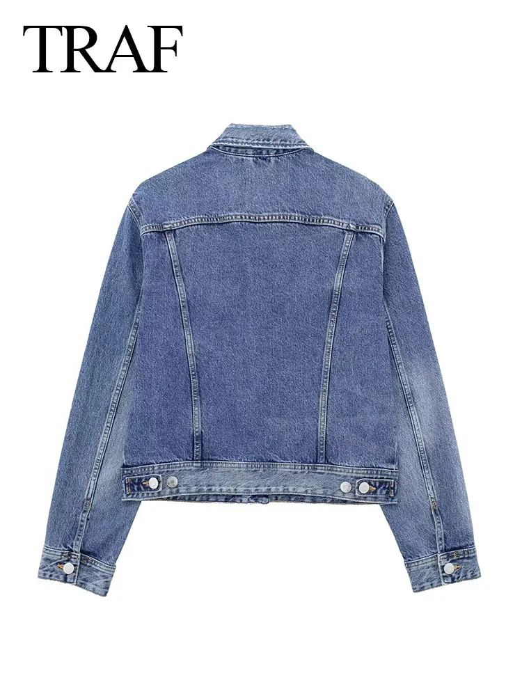 TRAF 2024 cappotto di jeans primaverile per donna moda nuova giacca ampia a maniche lunghe femminile Versatile capispalla Cardigan da donna Top