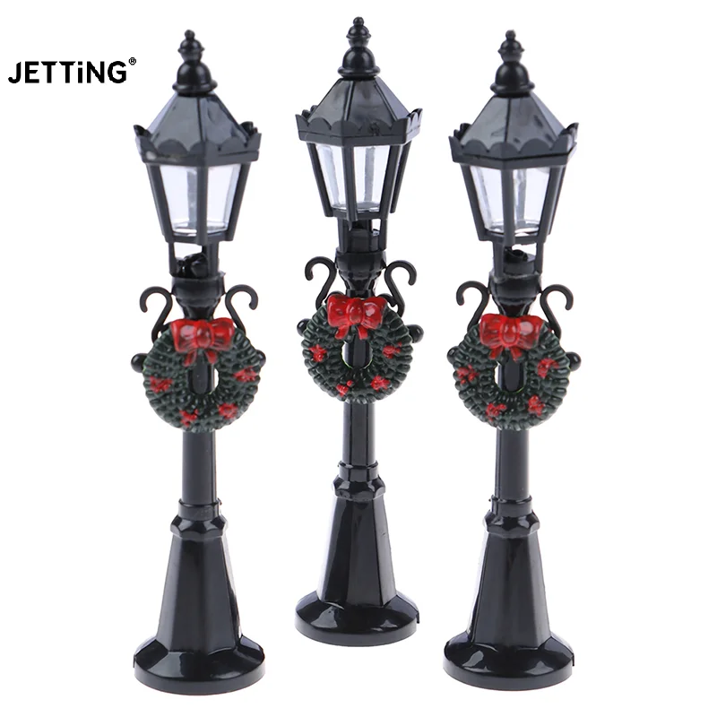 Miniature Street Lamp Post LED Lights Christmas Park Bench & Streetlight Micro Landscape Fairy Garden Ornament Dollhouse Decor