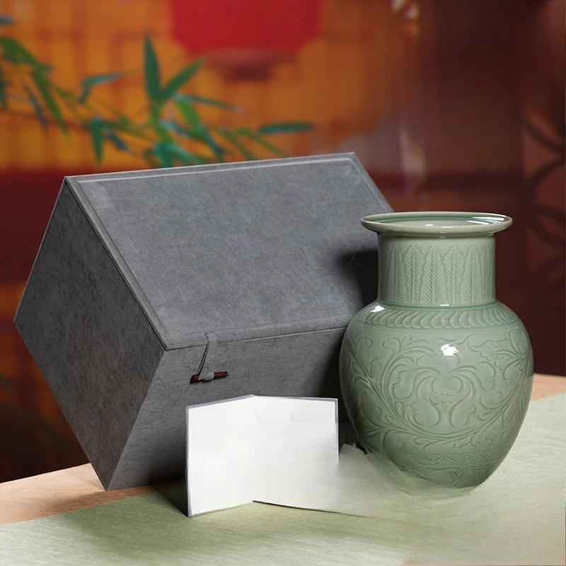 Vase handgefertigte High-End-Porzellanverzierung, Keramikblumenarrangement Vase im chinesischen Stil, große Wohnzimmer-Porzellanvase