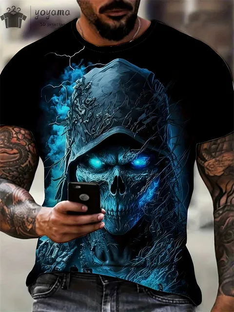 Camiseta Calavera Para Hombre – Estilo Urbano, Cómoda Y Versátil. Ideal Para Halloween, Salidas O El Día A Día