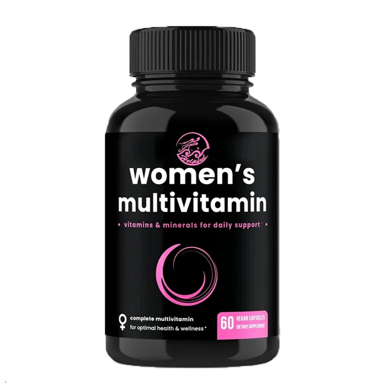 60 capsules met verschillende mineralen zoals biotine, vitamine A, B, C, D, E, K, calcium, zink, luteïne en magnesium voor vrouwen