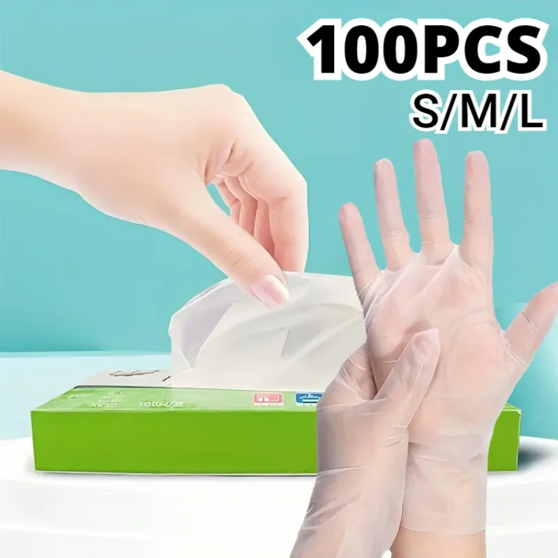 100Pcs Disposable TPE Gloves Latex Free Non Slip Transparent Cleaning Gloves Household Kitchen Bathroom Cleaning Tools