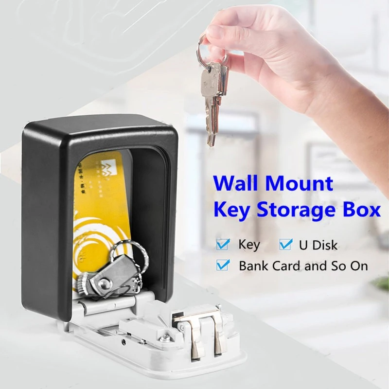 Wall Mount Key Storage Secret Box Organizer 4 Digit Combination Password Security Code Lock No Key Home Key Safe Plastic Box