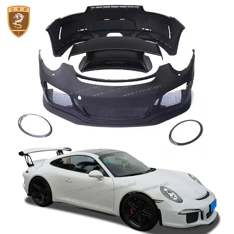 For Porsche 911 991 Carrera 2014-2016 Upgrade GT3 FRP Bodykit Wide Front Bumper Guard Rear Trunk Boot Spoiler Double-Deck Wing