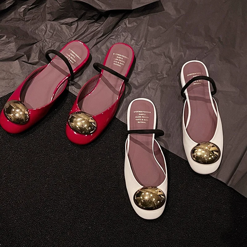 MKKHOU Fashion Women's Shoes New High Quality Genuine Leather Round Head Low Heel Slippers Summer Women's Sandals