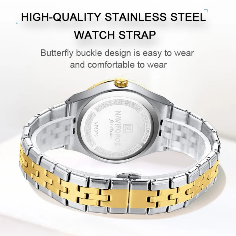 High Quality NAVIFORCE Women Luxury Watch Quartz  Waterproof Steel Romantic Elegent Ladies Fashionable Daily Dress Wristwatch