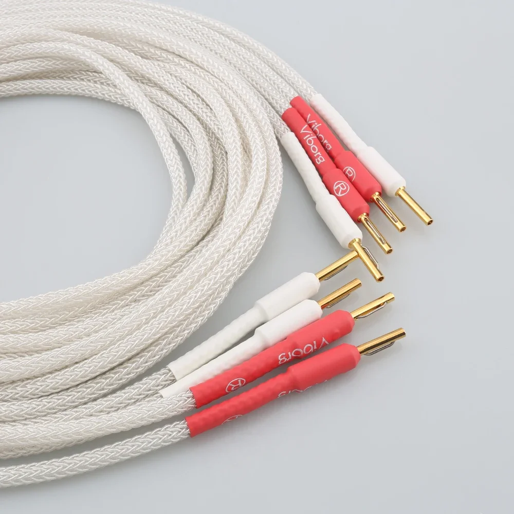 زوج 100% 16 النوى الفضة النقية لينة كابل مكبر الصوت مع Viborg النحاس النقي Bnanana التوصيل كابل مكبر هاي فاي