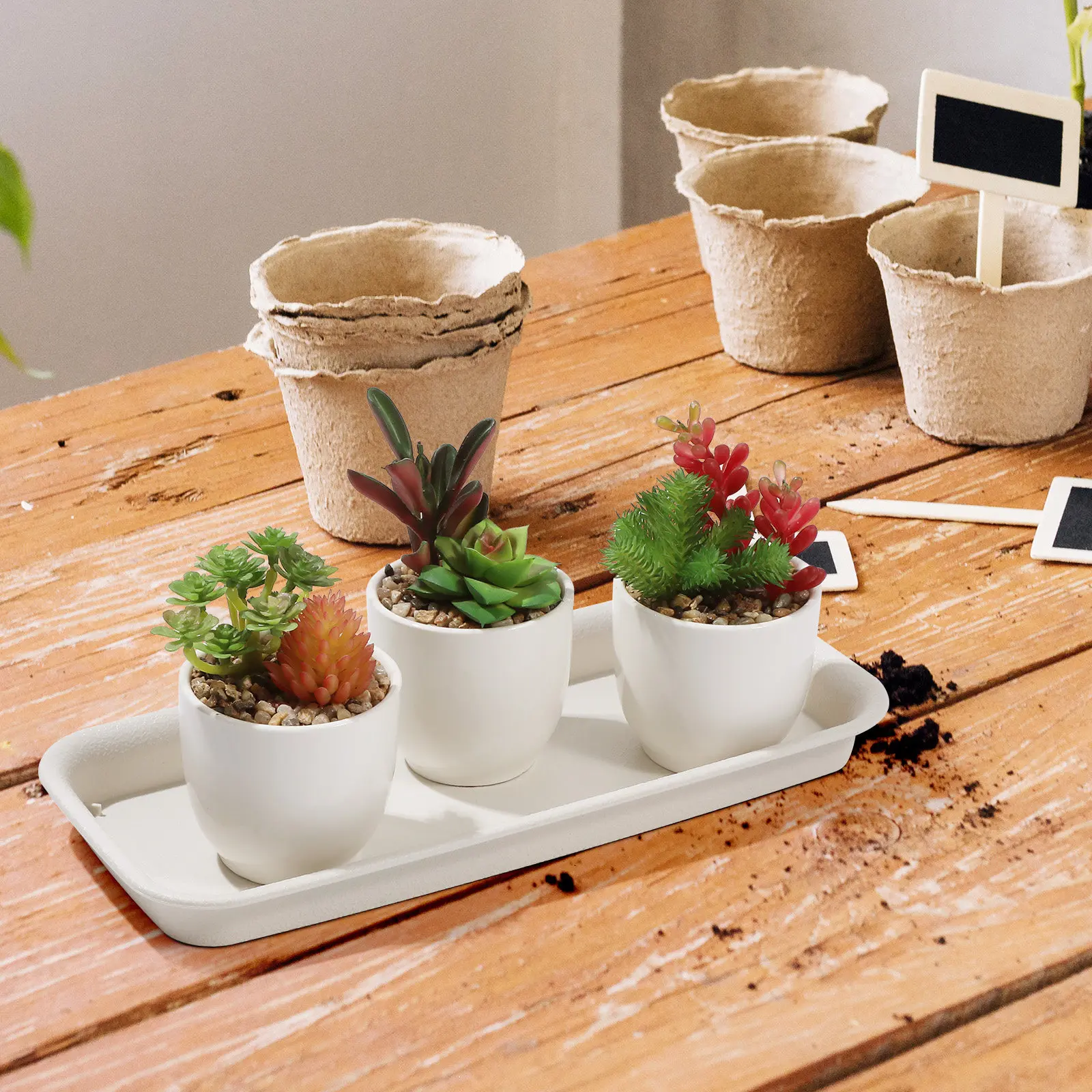 

Набор из 5 бежевых прямоугольных пластиковых поддонов для цветочных горшков, для использования в помещении и на улице, прочный материал ПП, не деформируется, защита поверхности