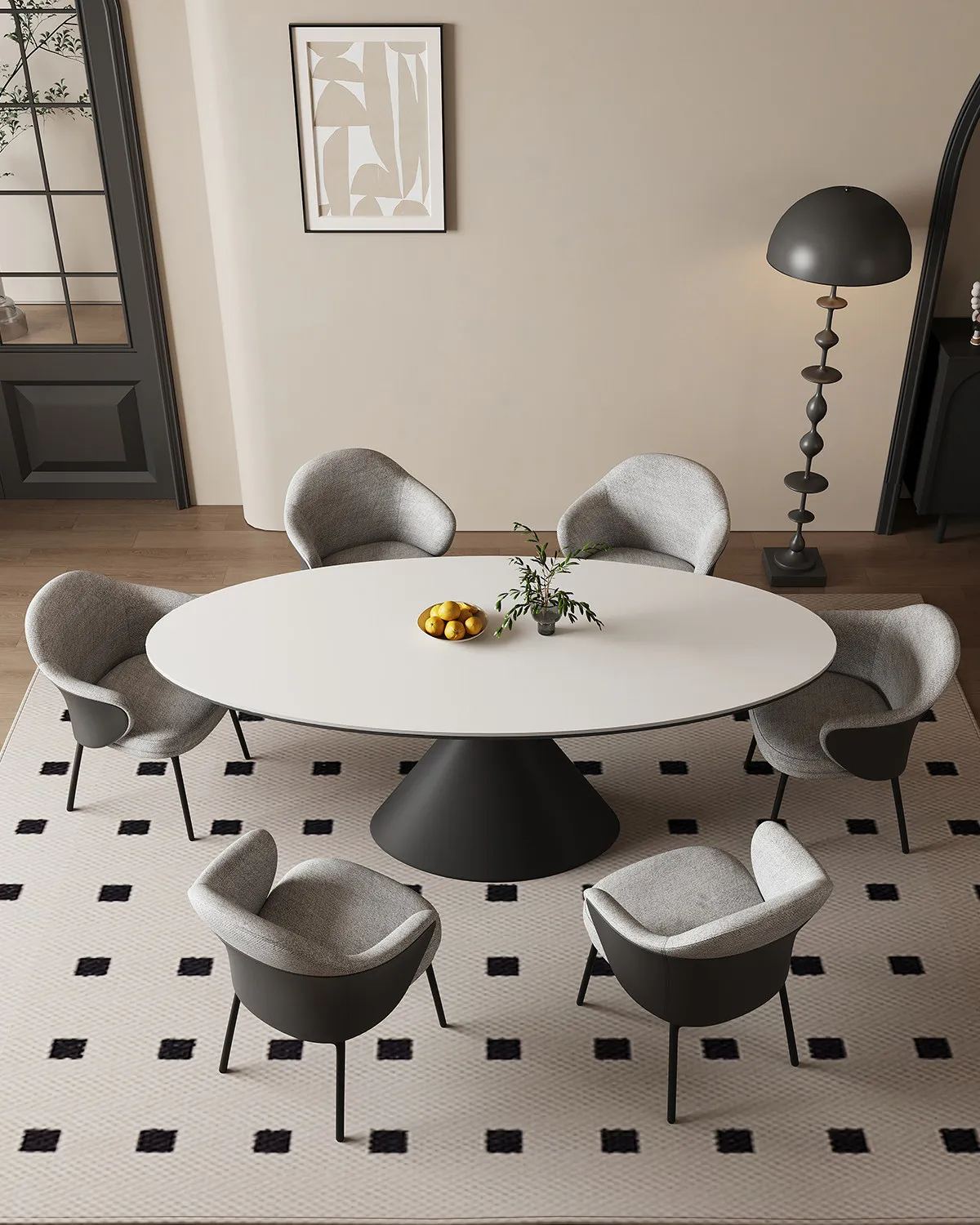 

Modern minimalist oval living room Italian minimalist high-end home black dining table
