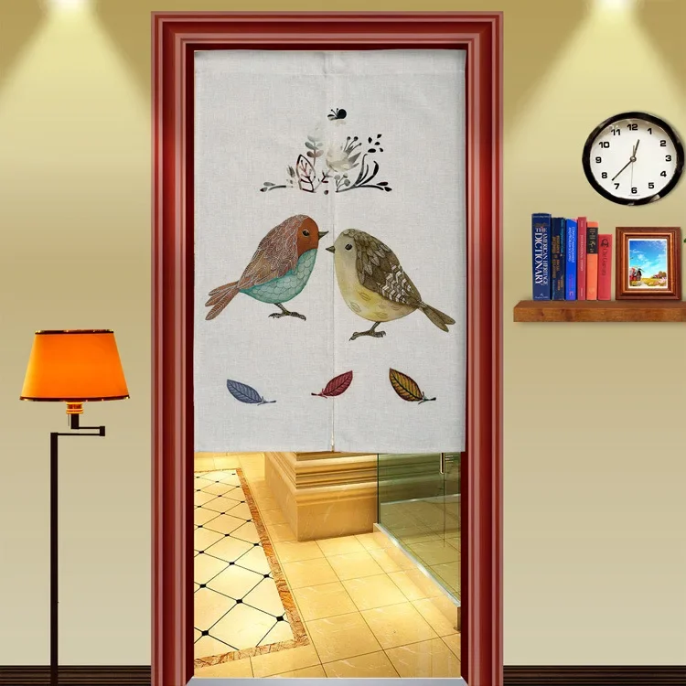 Tropical Animal Parrot Door Curtain Flowers Print Doorway Curtains Kitchen Entrance Partition Noren Linen Hanging Half-Curtain