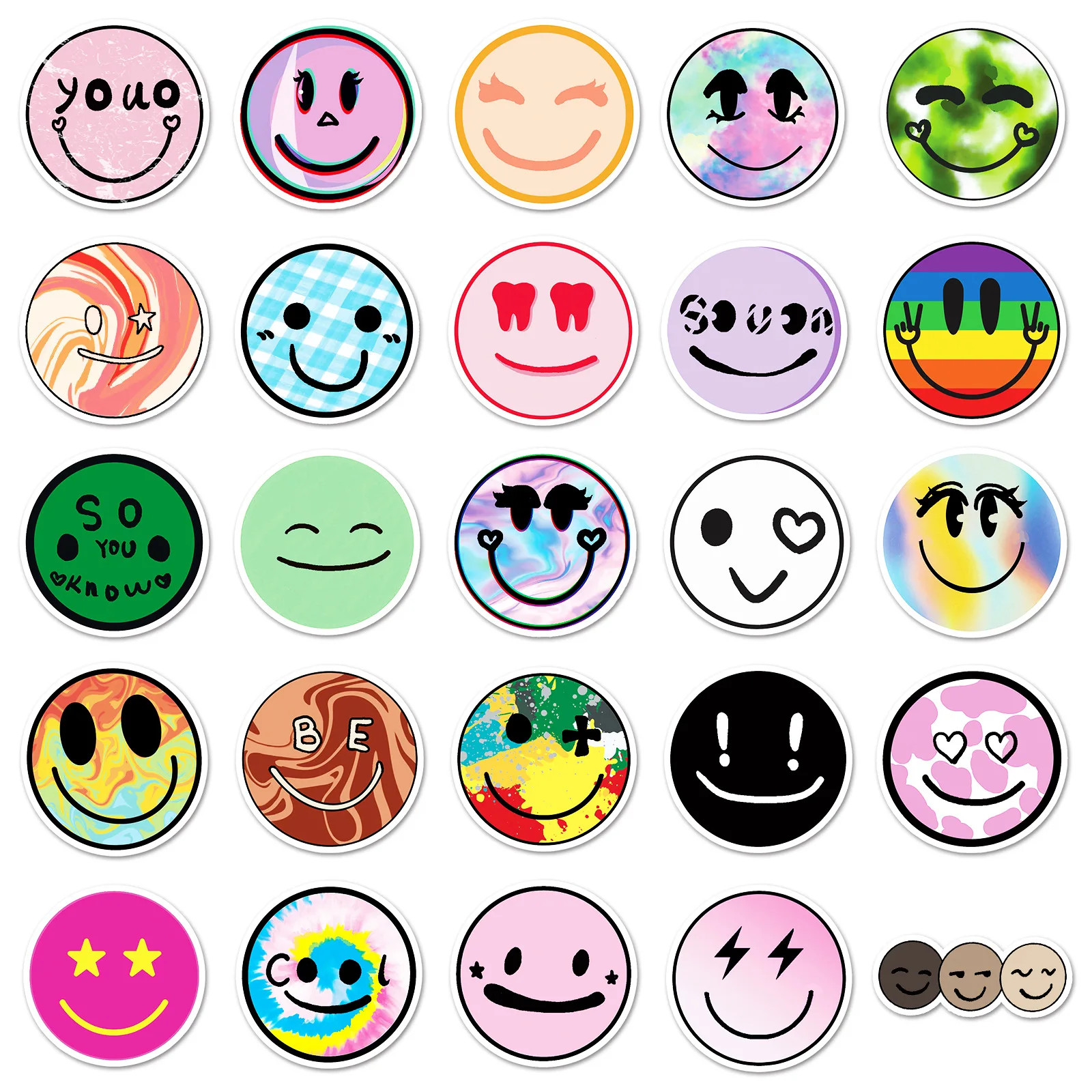 50/100Pcs INS Novelty Cartoon Cute Kawaii Smile Face Stickers PVC Waterproof Stickers Decals For Kids Boys Girls Toys Gifts