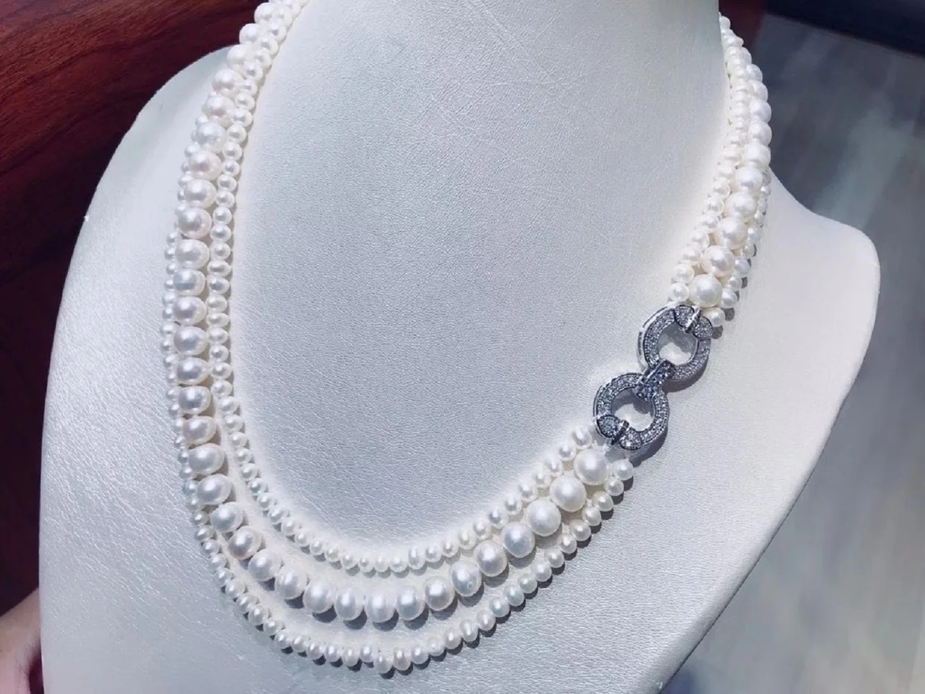 3 rows/necklace AAAA4-8mm natural Japanese white pearl necklace 16-17-18in/925s - supports customized sizes