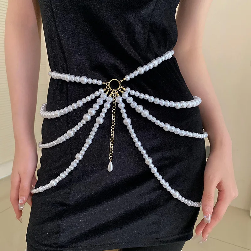 1Pc Multilayer Pearl Waist Chain For Women's Fashion Retro Character Playing Body Accessories Party Jewelry Accessories Gift