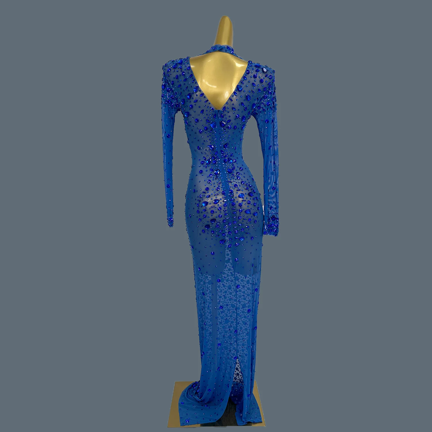 Elegant Sheer Mesh Maxi Dress for Black Women Sparkly Rhinestone Club Evening Gown for Birthday Prom Formal Dinner Party Cuixing