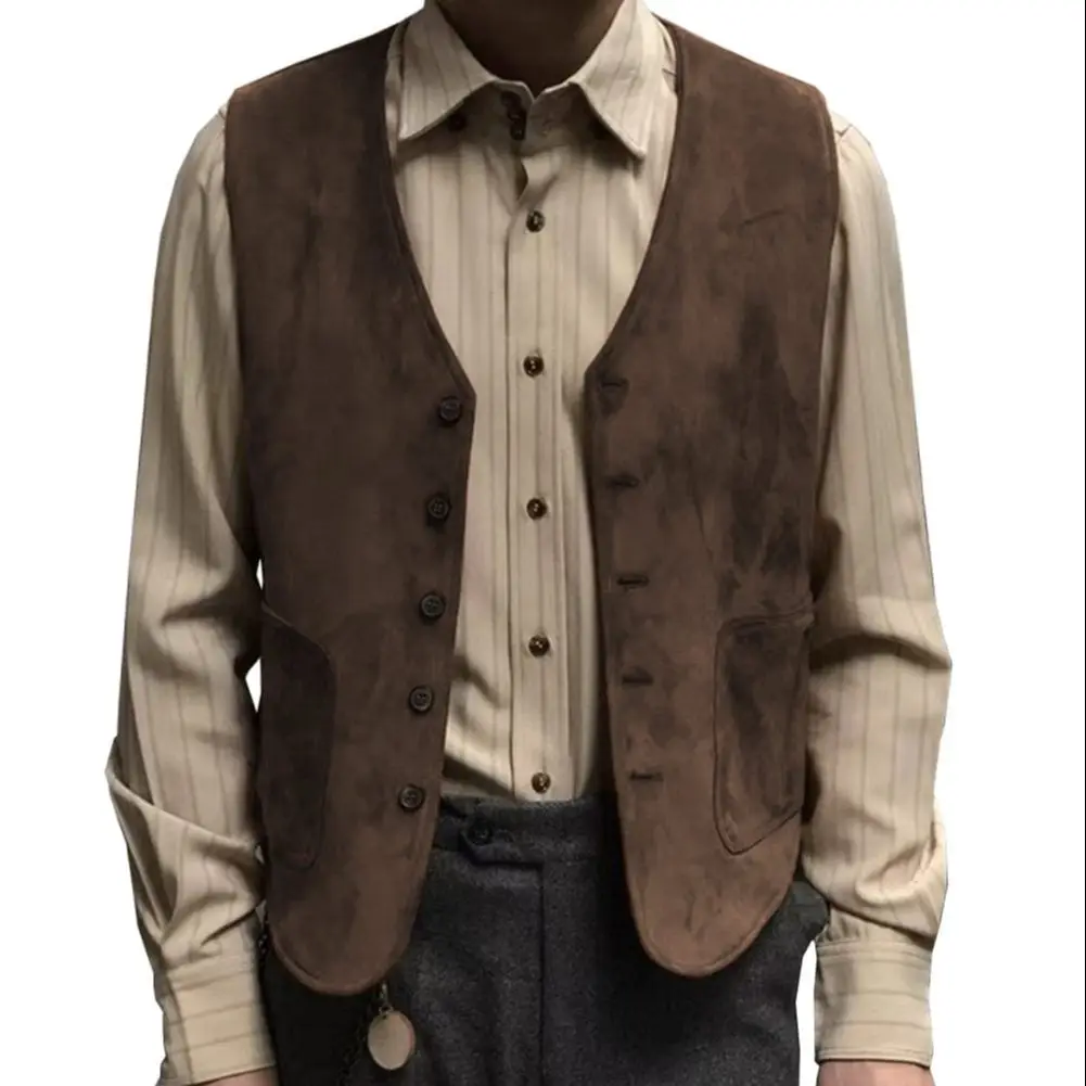 Casual Men's Fashion Suede V Neck Waistcoat Denim jacket  Single Breasted Men’s Vest