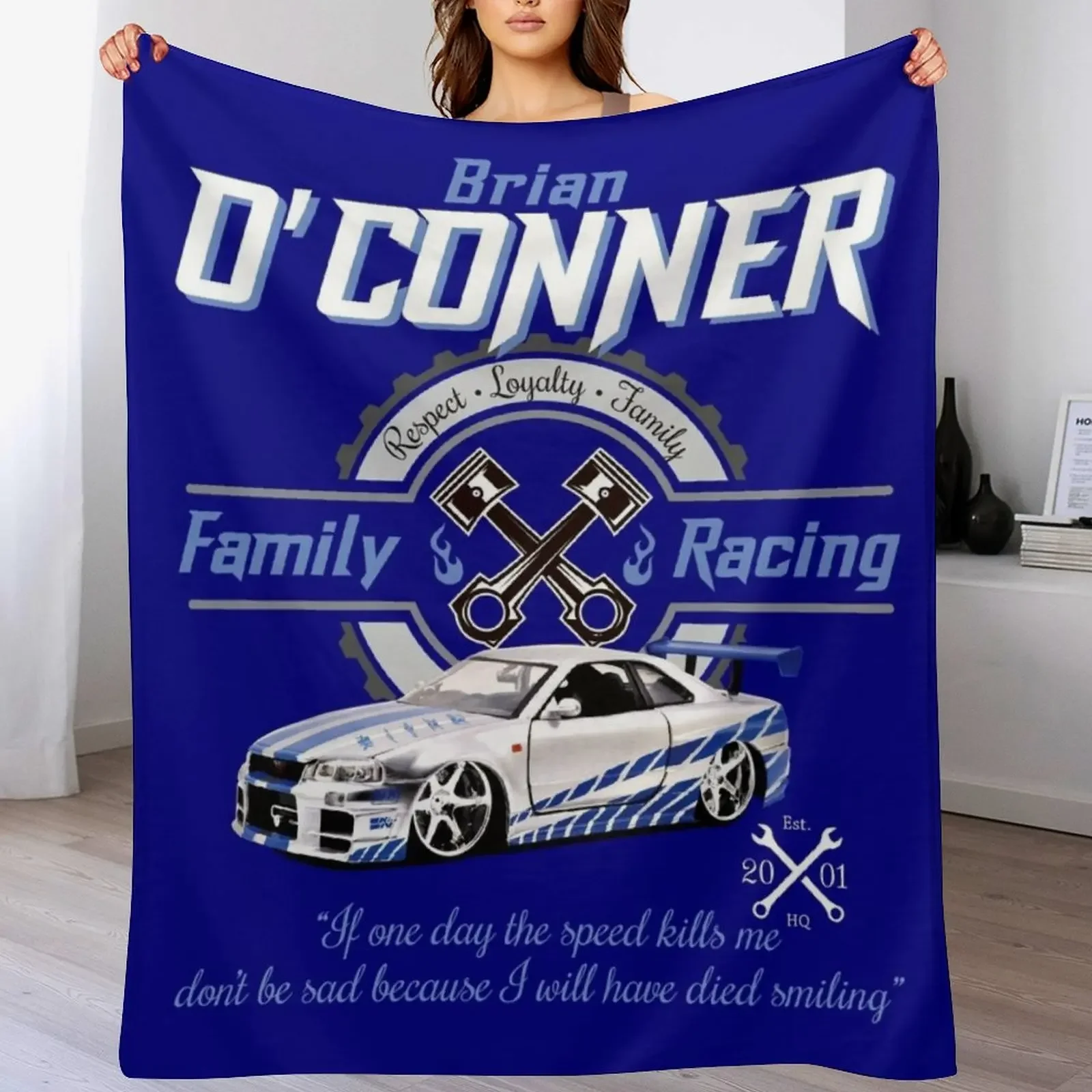 

Brian O'Conner Family Racing Fast and Furious Tribute Throw Blanket Reusable Durable Soft Blanket for All Seasons