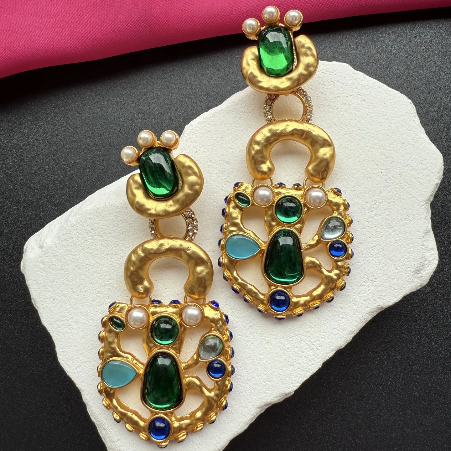 2026 Famous Designer Brand Top Quality Colored Crystal Gemstones Brass Plated Gold Earrings Women Luxury Jewelry
