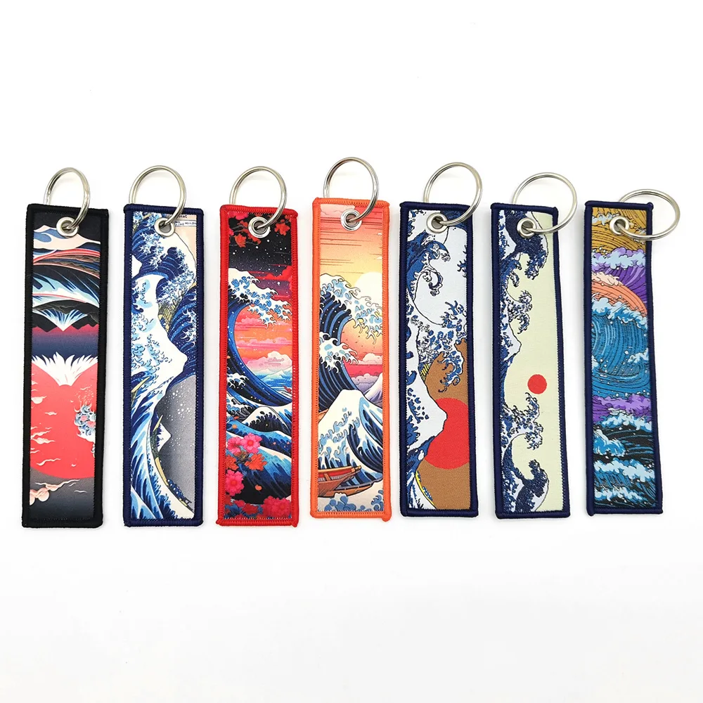 Image of Japanische Welle Ukiyo-e Schlüsselanhänger Gewebter Schlüsselanhänger Deko-Accessoire für Autoschlüssel, Motorrad und Rucksack JDM-Kultur-Accessoires