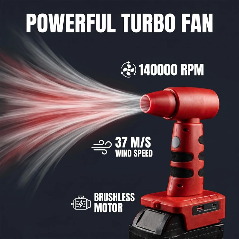 Cordless For Makita/Dewalt/Milwaukee 18V Battery Turbo Jet Blower High Power& Dust Turbo Fan Rechargeable Lithium Battery Blower