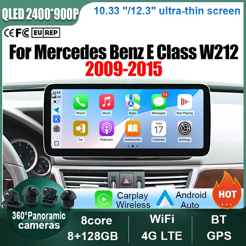 

12.3" QLED Screen Wireless Carplay GPS For Mercedes Benz E Class W212 2009-2015 Android 15 Car Radio Multimedia Video Player DSP