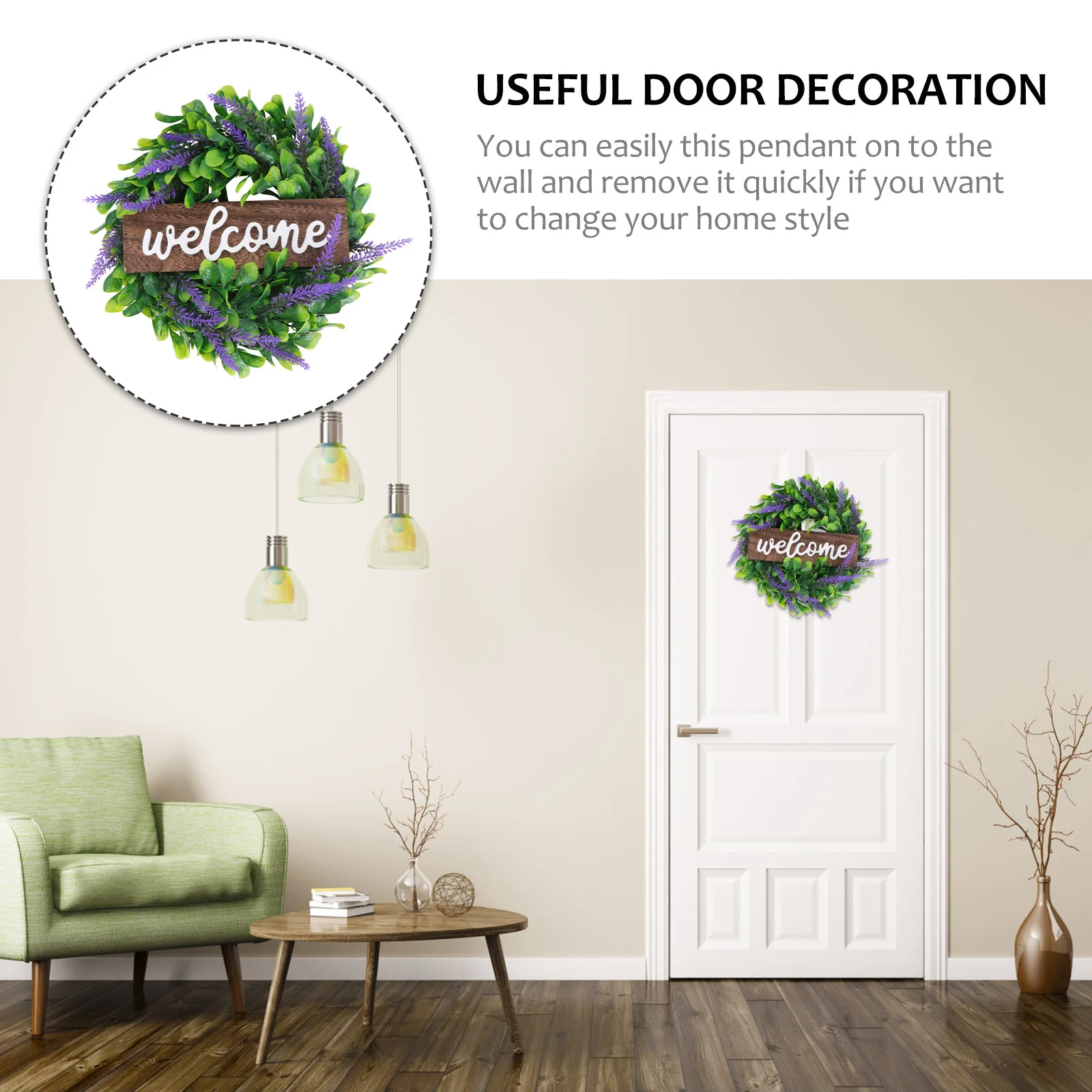 

1Pcs Emulation Lavender Home Door Wreath Wall Hanging Decor Plastic Wood Garland for Wedding Christmas Party Decoration