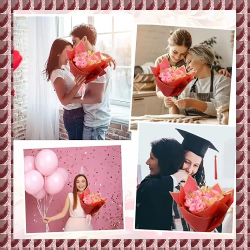 

A95G Искусственные розы Букет цветов Букет оберточная бумага Цветочная упаковочная бумага Розовый