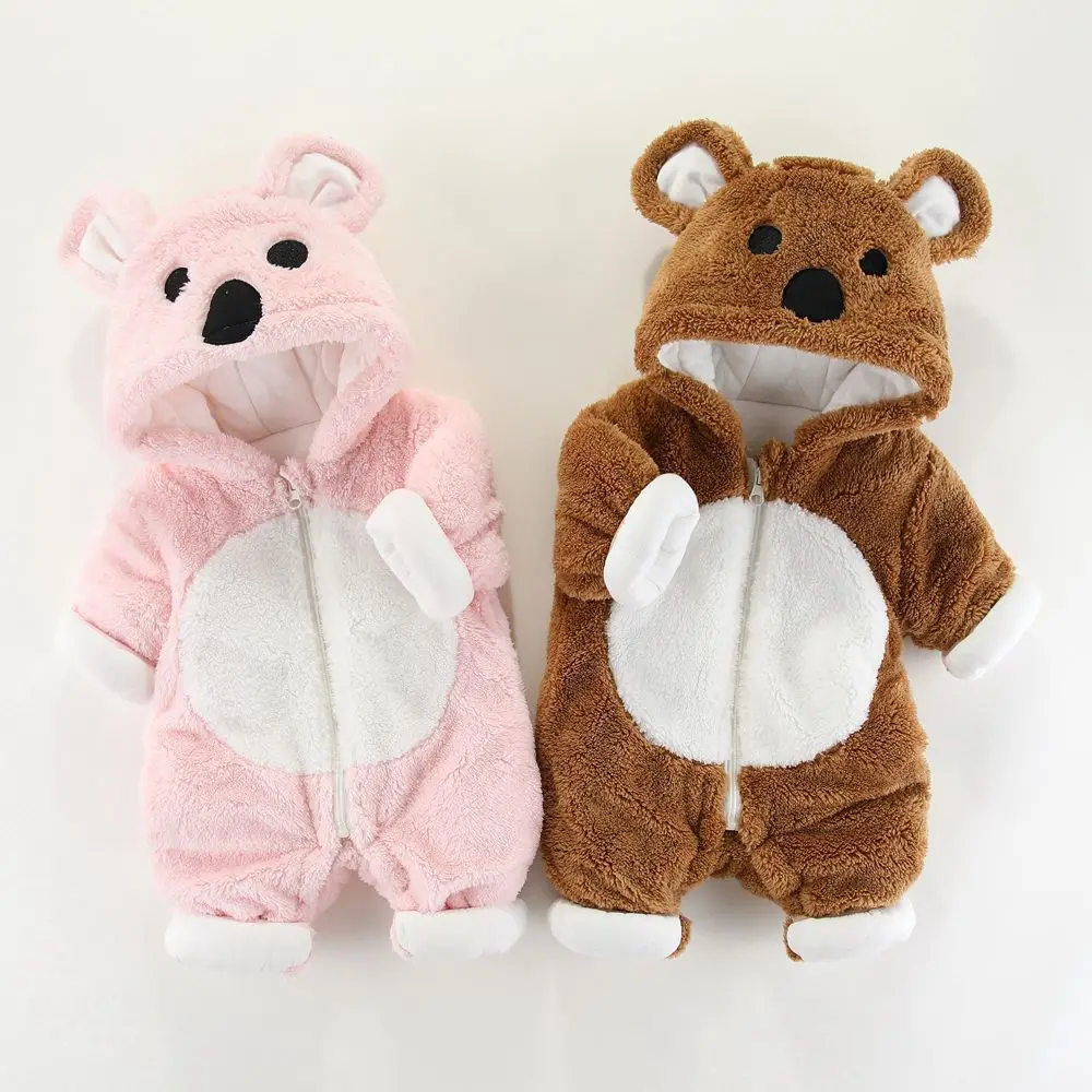 

Cute Cartoon Winter Plush Baby Rompers Casual Patchwork Zipper Cotton Streetwear Long Sleeve Soft Breathable Infant Jumpsuits