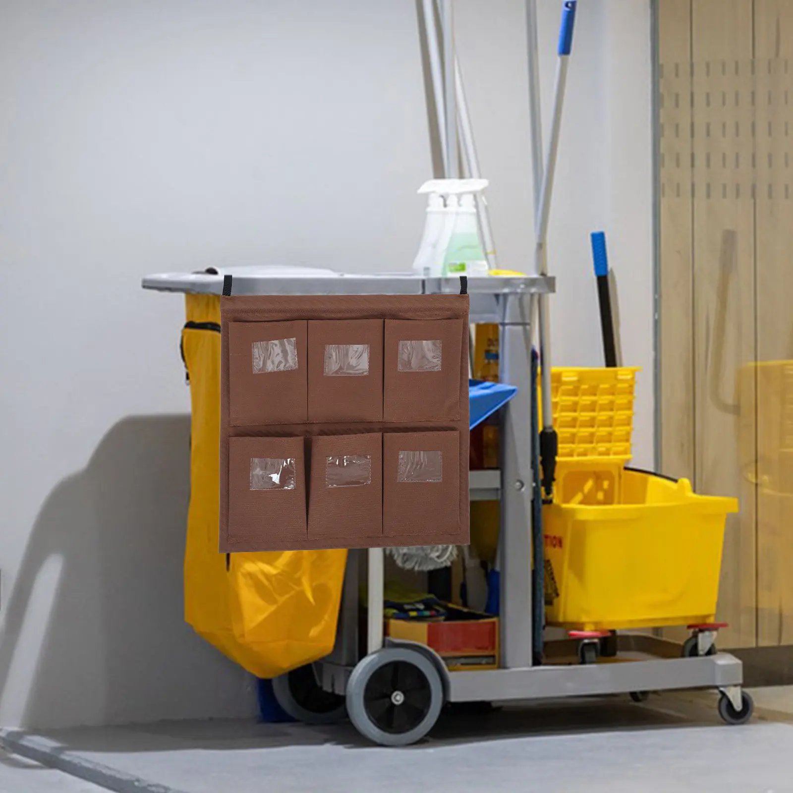 

Сумка-органайзер для уборочной тележки в гостиничном номере с прозрачным карманом для этикеток, для хранения принадлежностей для уборки и грязного белья