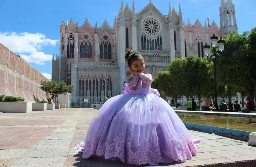 Mauve Mini Quinceanera abiti messicani Prom Flower Girl abiti manica lunga Tulle Applique Bow abiti da celebrazione del matrimonio