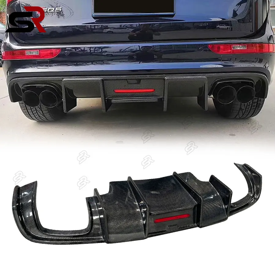 For Audi Q5 SQ5 K Style 2012-2018 Carbon Fiber With Light Car Rear Bumper Diffuser Lip Rear Spoiler Parts Body kit