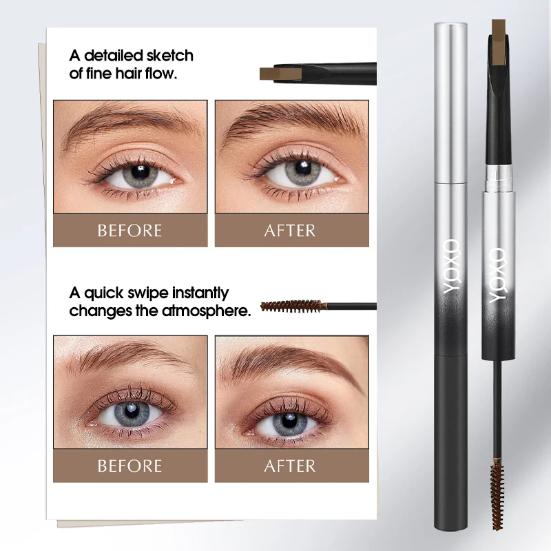 QXQY Penna per sopracciglia a doppia testa + Crema per tintura per sopracciglia per lo sviluppo del colore di lunga durata e Penna per sopracciglia per trucco facile da rimuovere