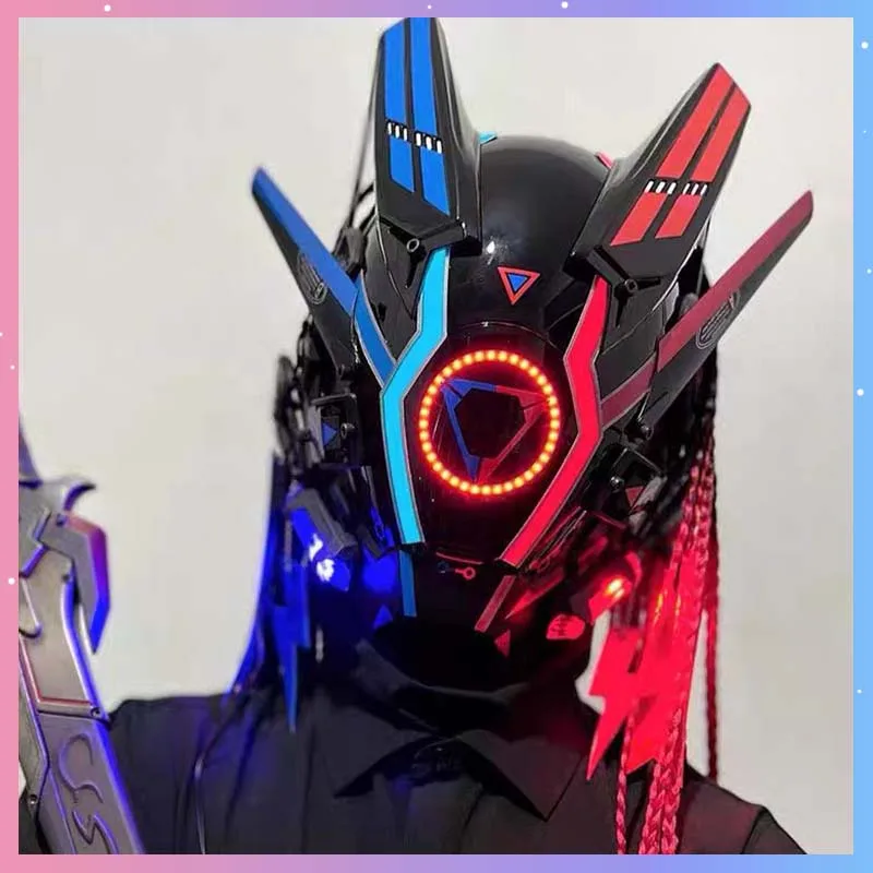 

Маска в стиле киберпанк, шлем солдата для косплея с круглой LED-подсветкой, маска механического воина, реквизит для Хэллоуина, карнавала, подарок для косплееров