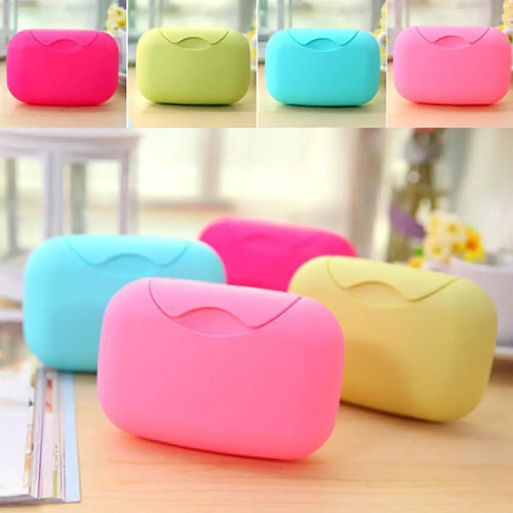 1Pcs small Candy color portable Soap Dish Box Case Bath Bowl Plate Case Home Shower for Travel Hiking Holder Container Soap Box