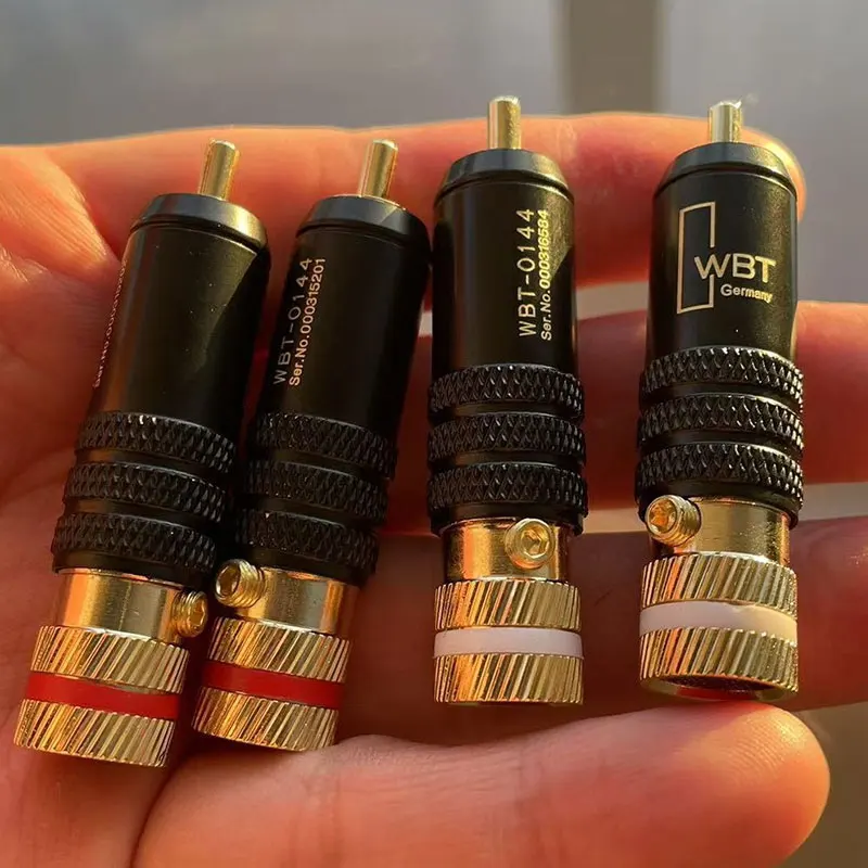 4pcs WBT Brand new high quality Gold Plated Copper RCA Plug audio cable Connector Soldering Self-locking 0144 Plug